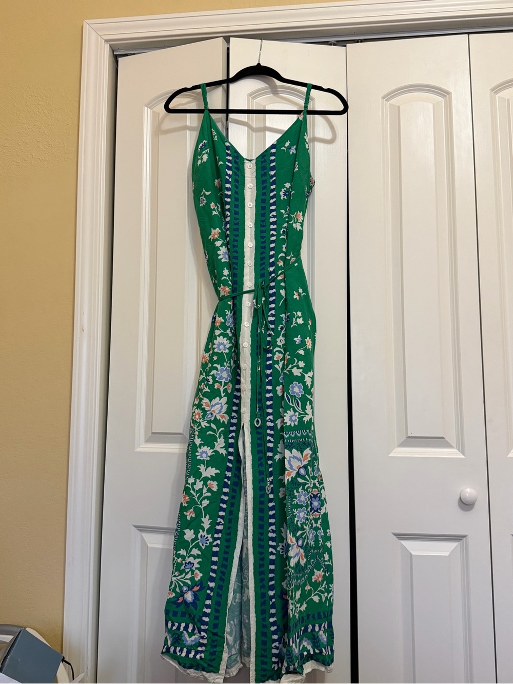 Skies Are Blue Green Floral Button-Front Maxi Dress